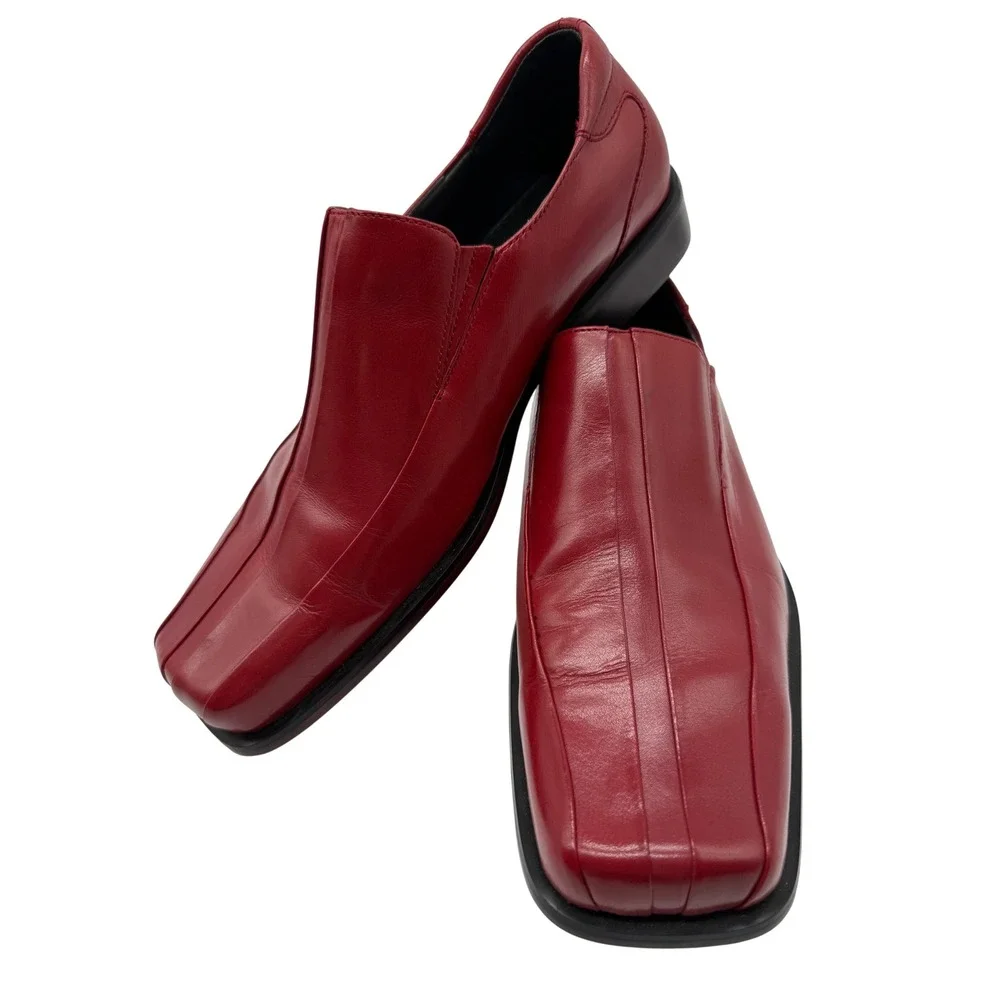 Giorgio Brutini Loafers Mens 10M Red Excellent Square Toe Leather Slip On Shoes
